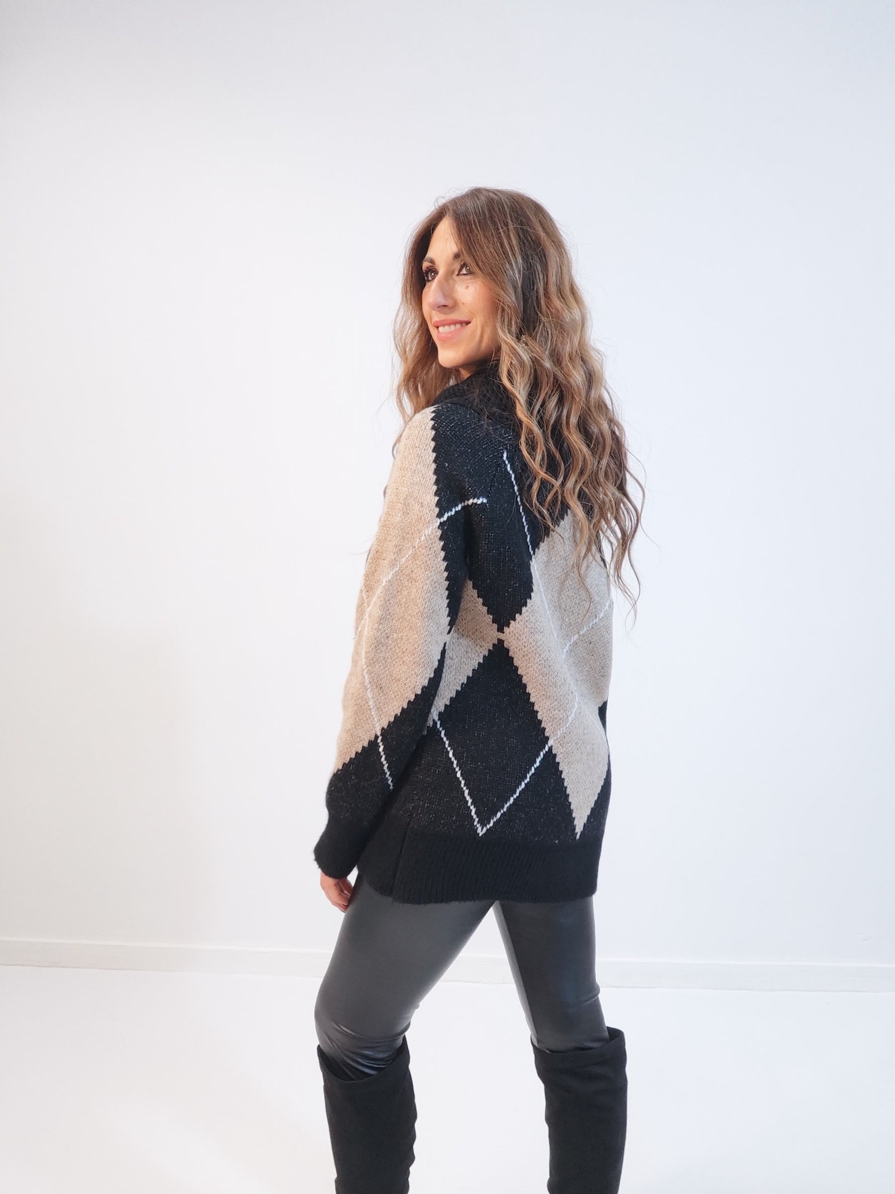 Maglione Rombo Nero e Beige