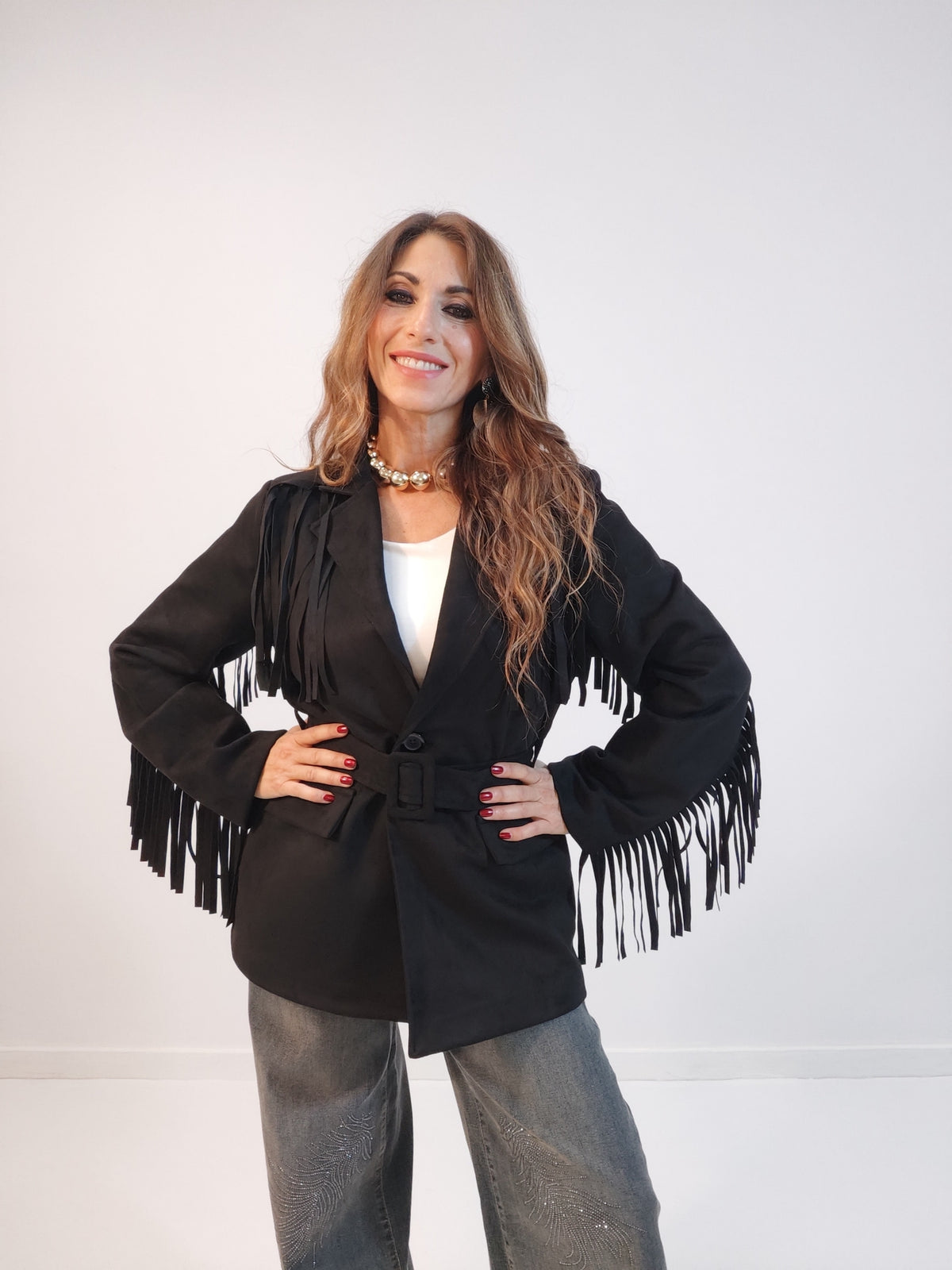 Giacca suede scamosciata con frange