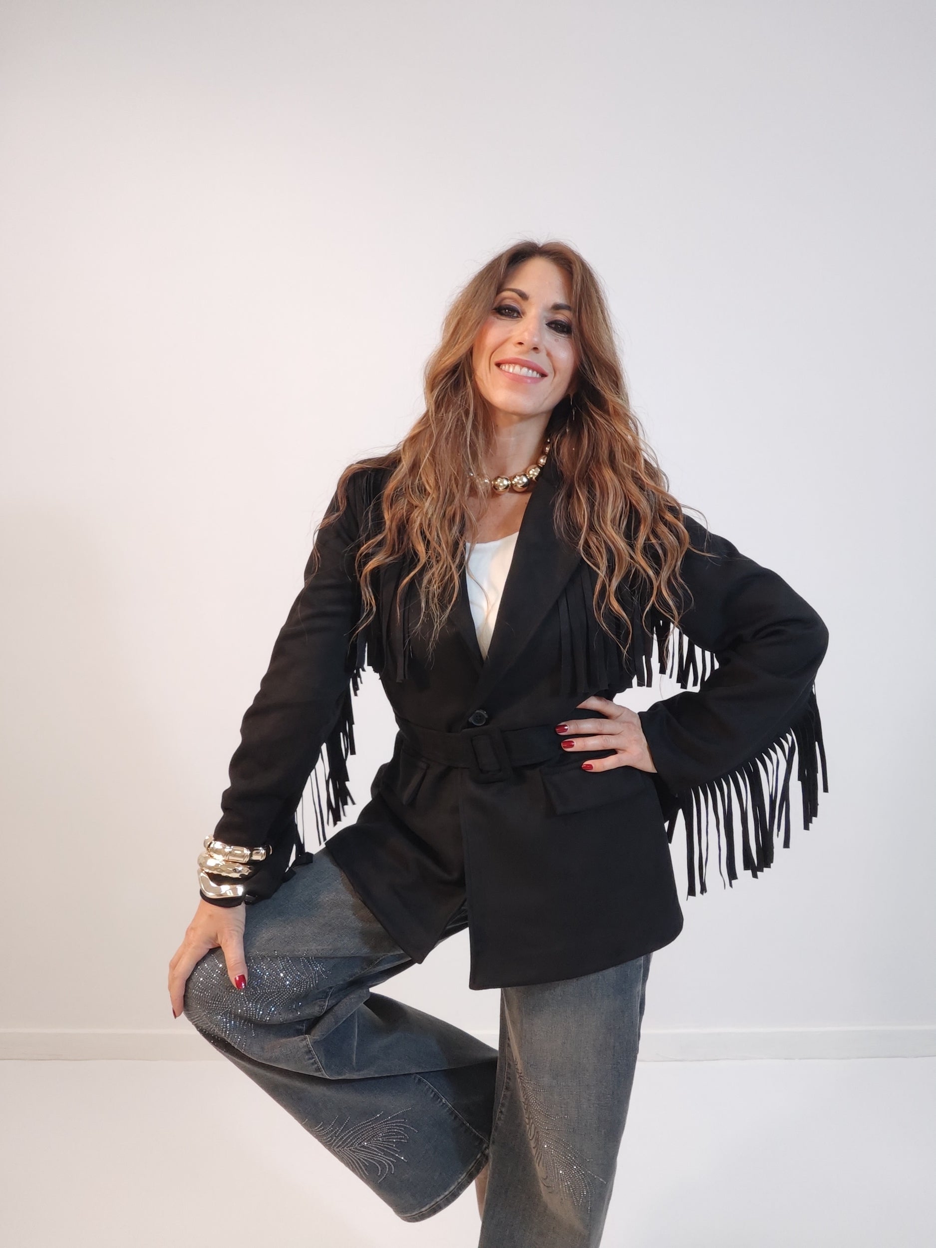 Giacca suede scamosciata con frange