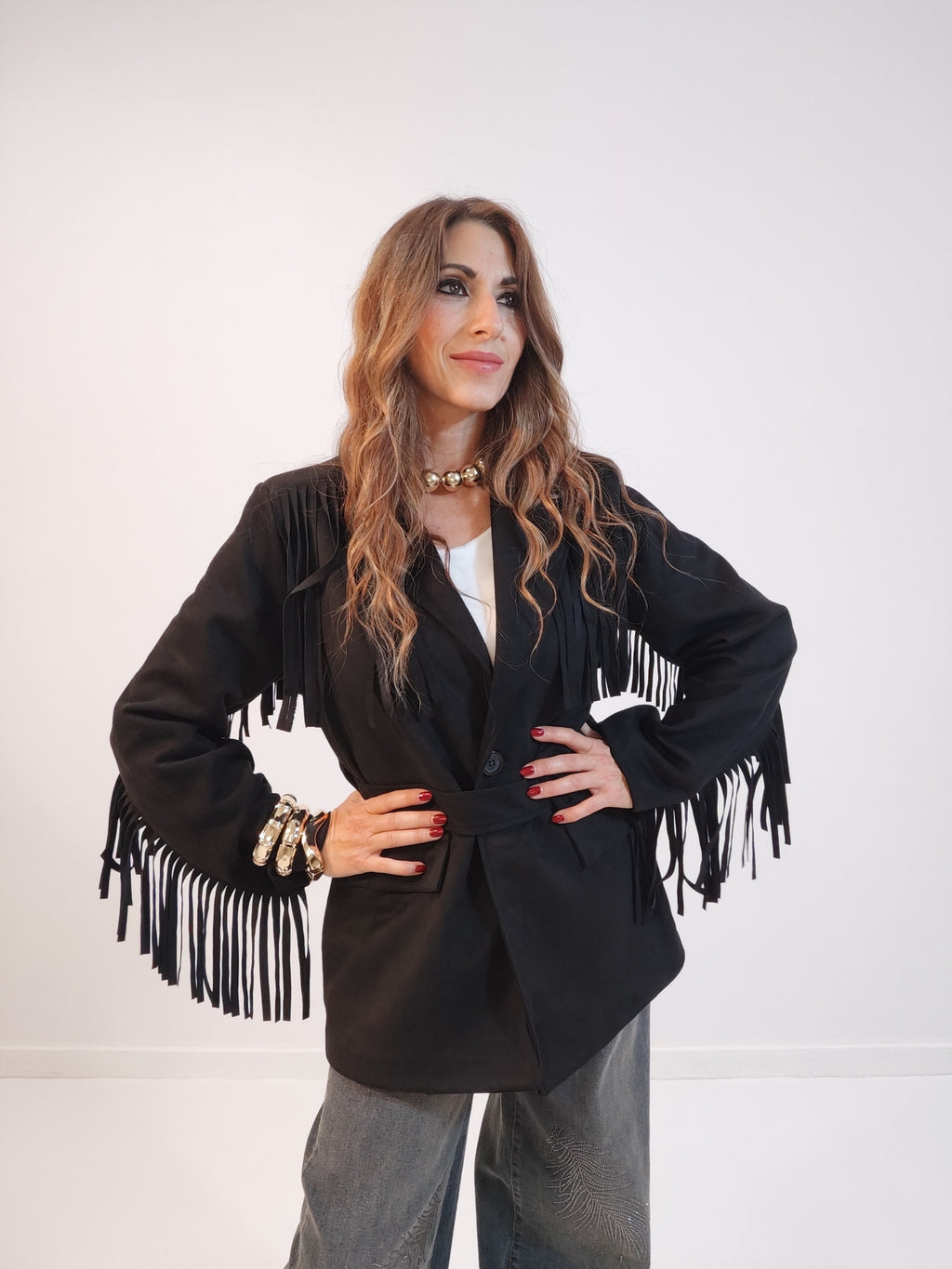 Giacca suede scamosciata con frange