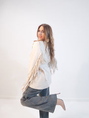 Giacca suede scamosciata con frange