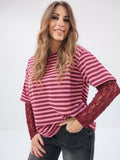 Maglia in viscosa a righe con maniche in pizzo