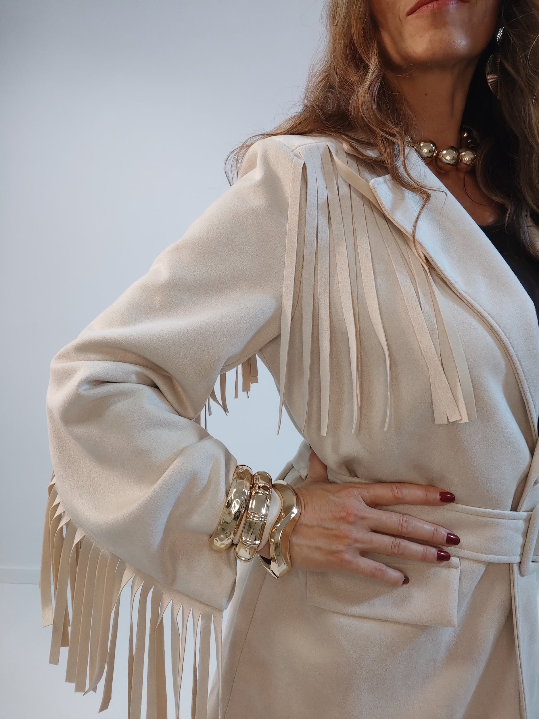 Giacca suede scamosciata con frange