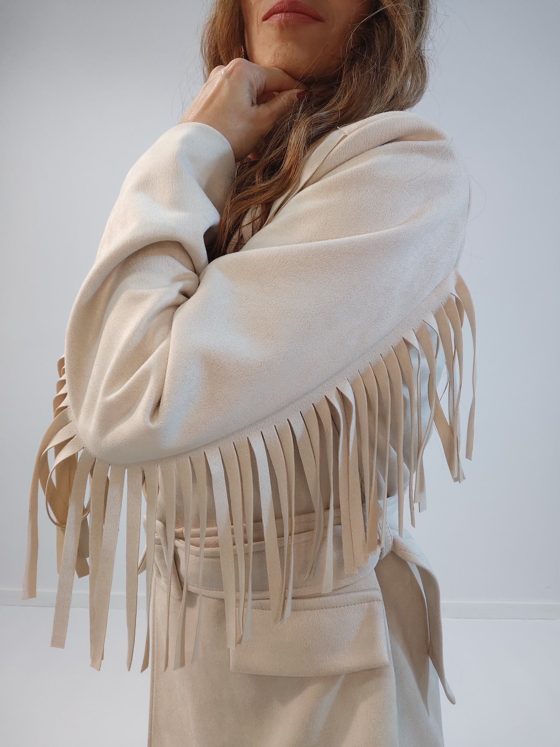 Giacca suede scamosciata con frange