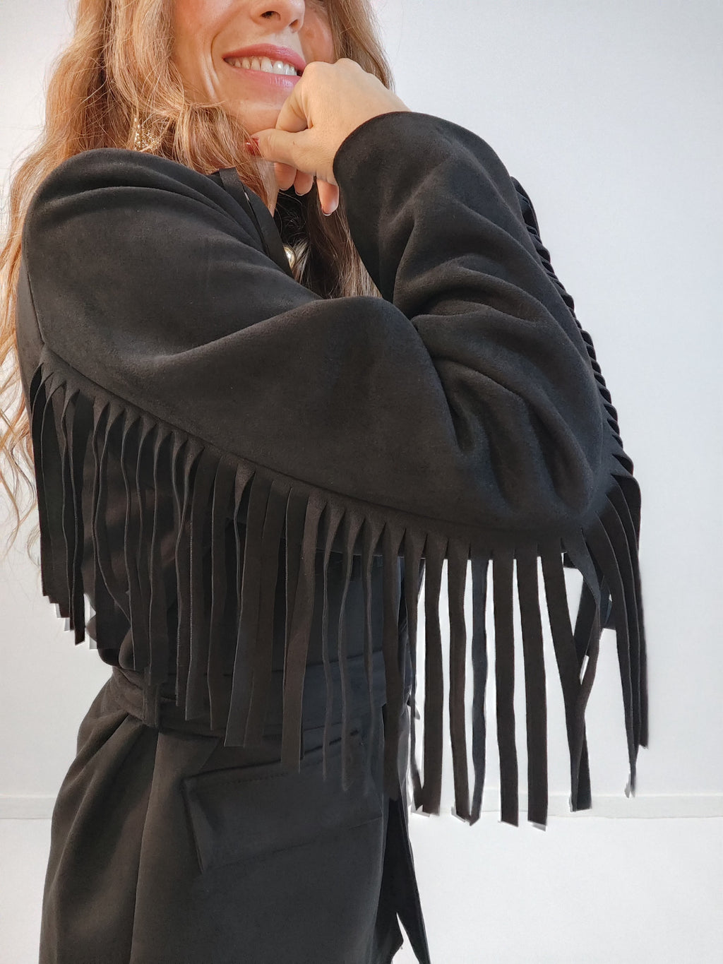 Giacca suede scamosciata con frange