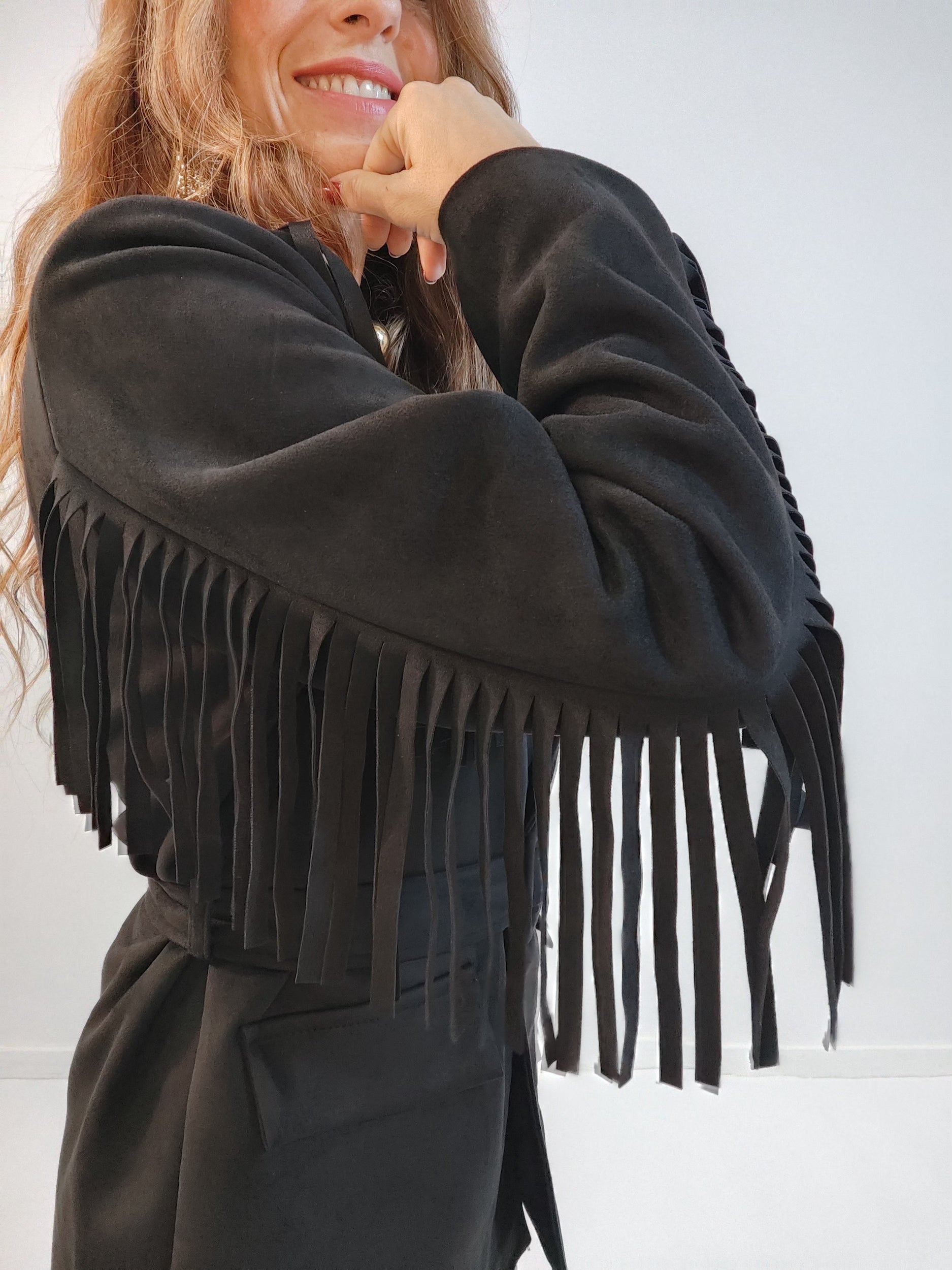 Giacca suede scamosciata con frange