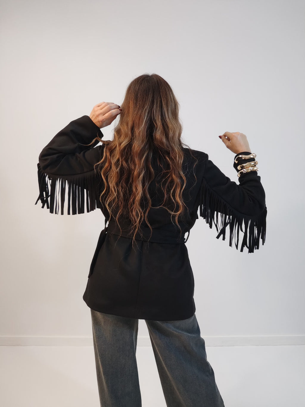 Giacca suede scamosciata con frange