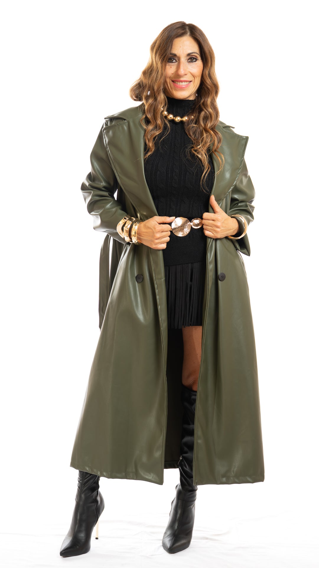 Trench Casablanca ecopelle lungo colore verde oliva