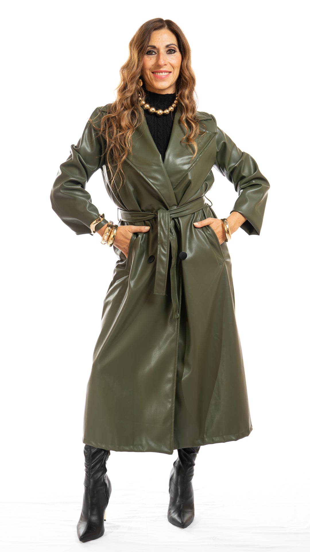 Trench Casablanca ecopelle lungo colore verde oliva