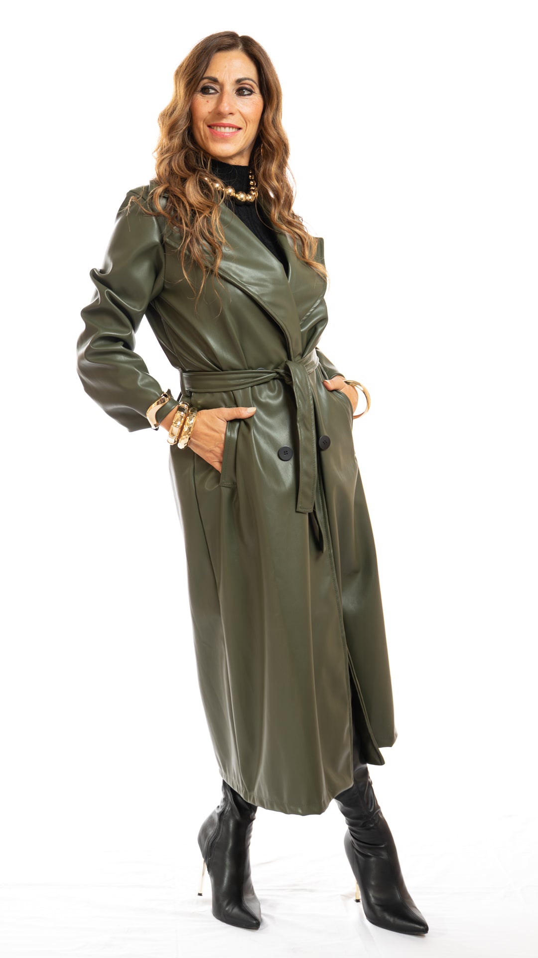 Trench Casablanca ecopelle lungo colore verde oliva