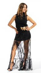 Maglietta smanicata treccia colore nero