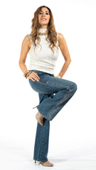 Maglioncino smanicato treccia colore panna