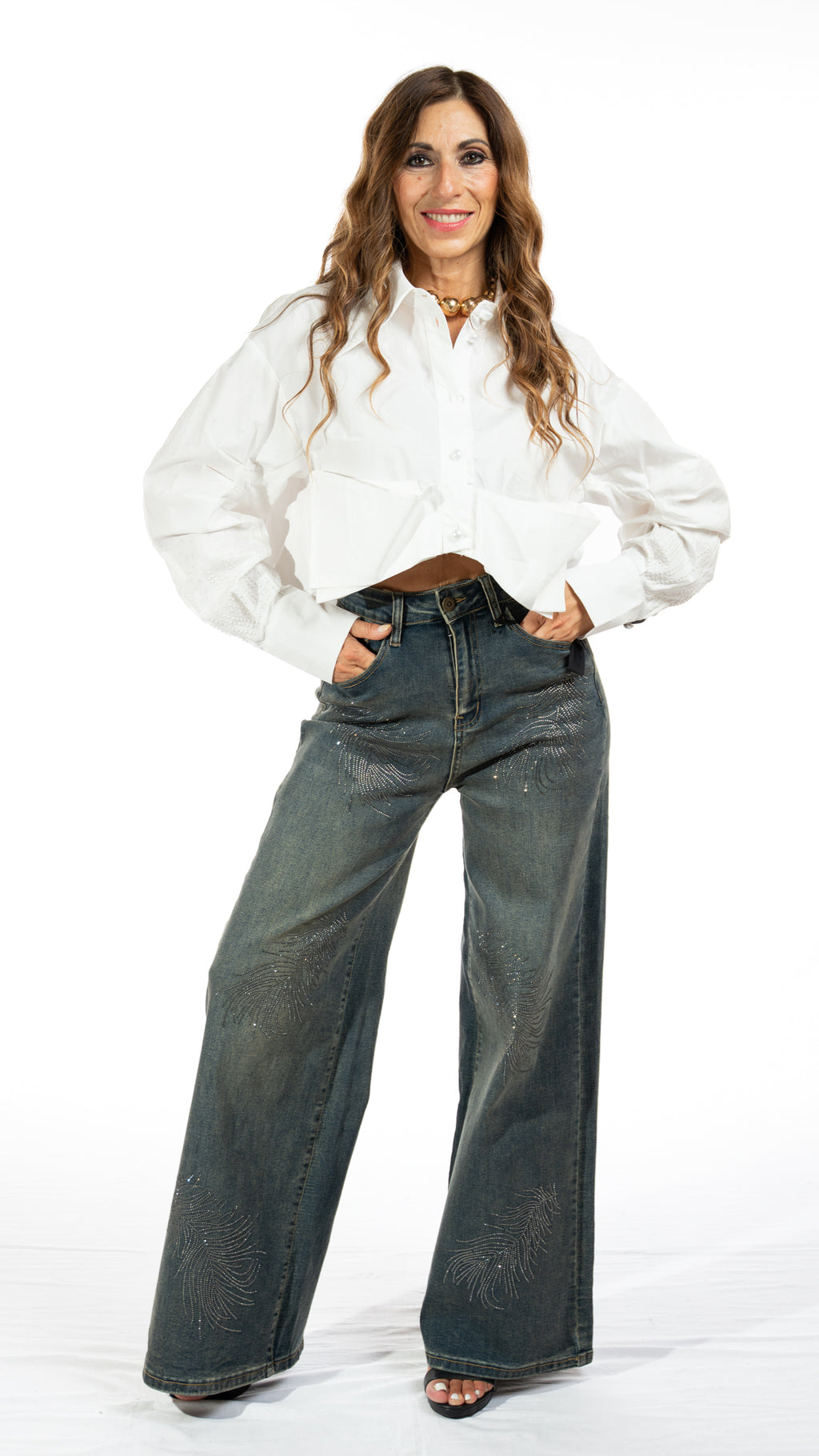Camicetta crop in cotone colore bianco