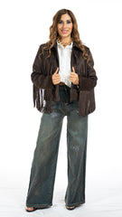 Giacca in suede camoscio con frange Lúmina