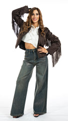 Giacca in suede camoscio con frange Lúmina