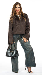 Giacca in suede camoscio con frange Lúmina