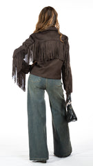 Giacca in suede camoscio con frange Lúmina