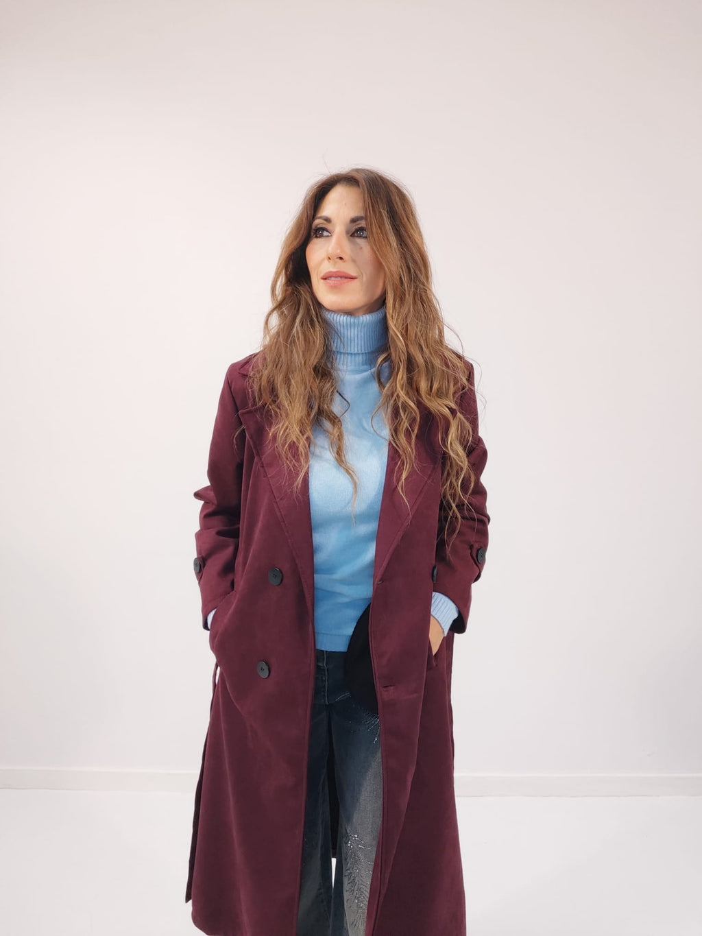 Cappotto in suede scamosciato Bordeaux