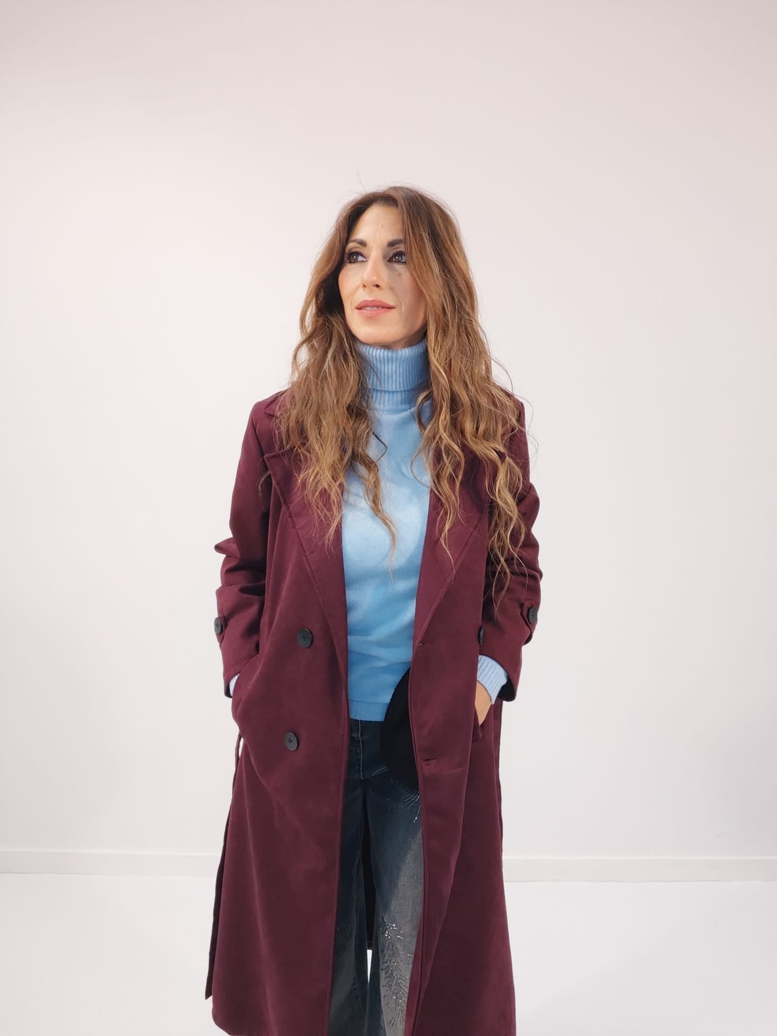 Cappotto in suede scamosciato Bordeaux