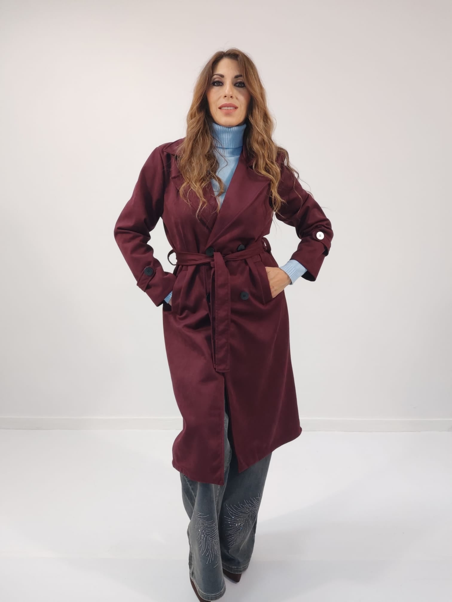 Cappotto in suede scamosciato Bordeaux