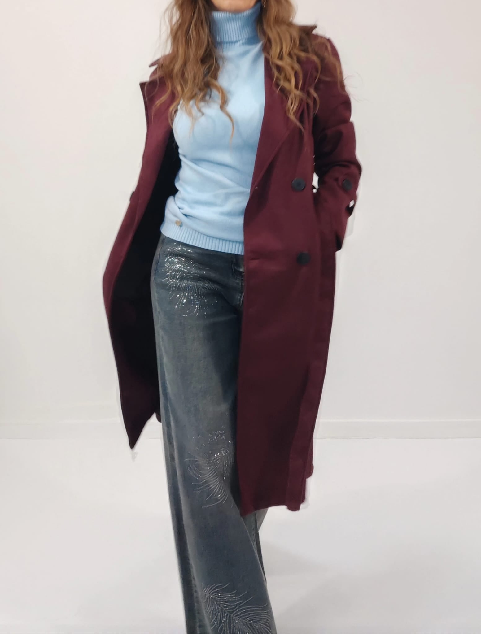 Cappotto in suede scamosciato Bordeaux