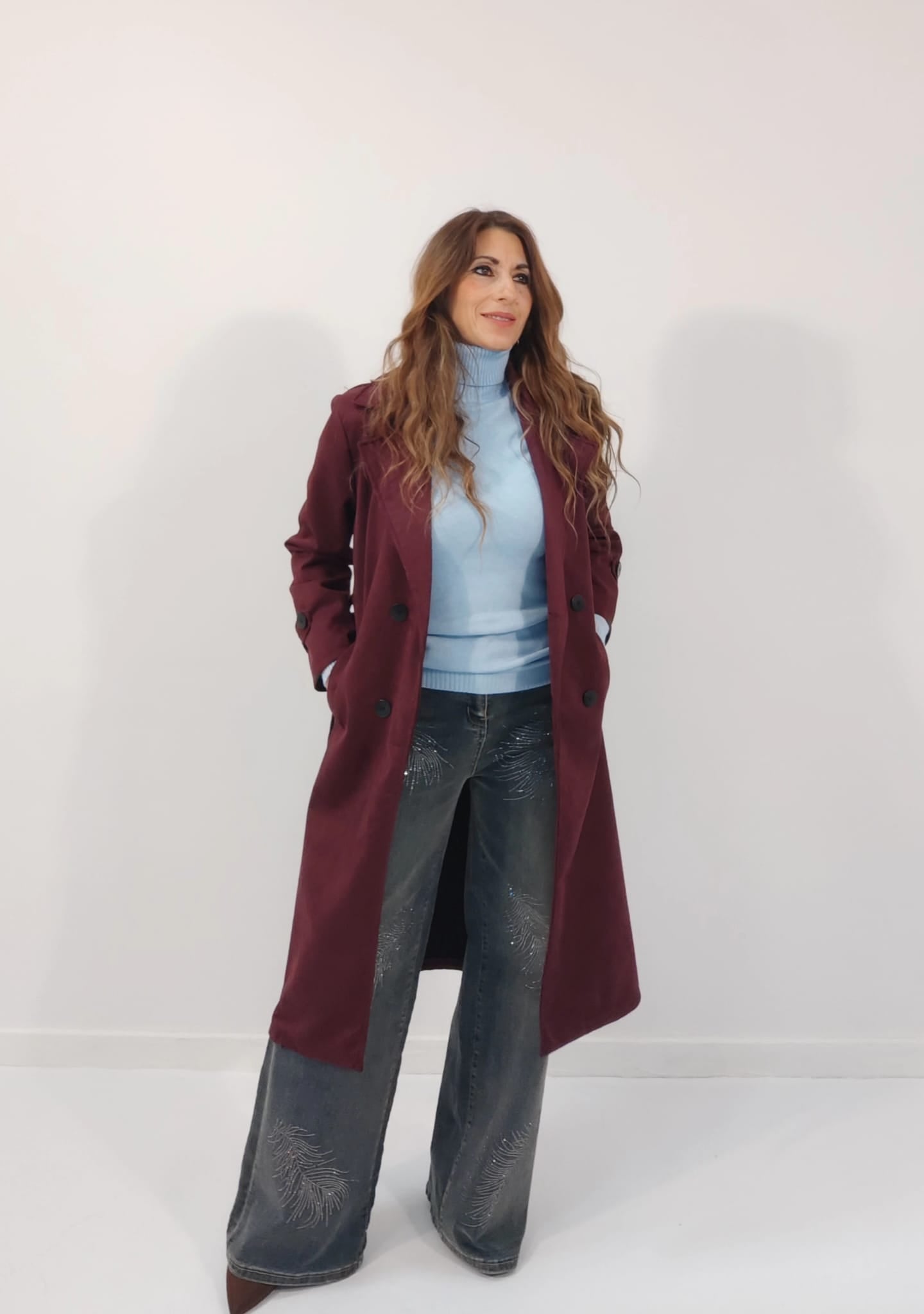 Cappotto in suede scamosciato Bordeaux