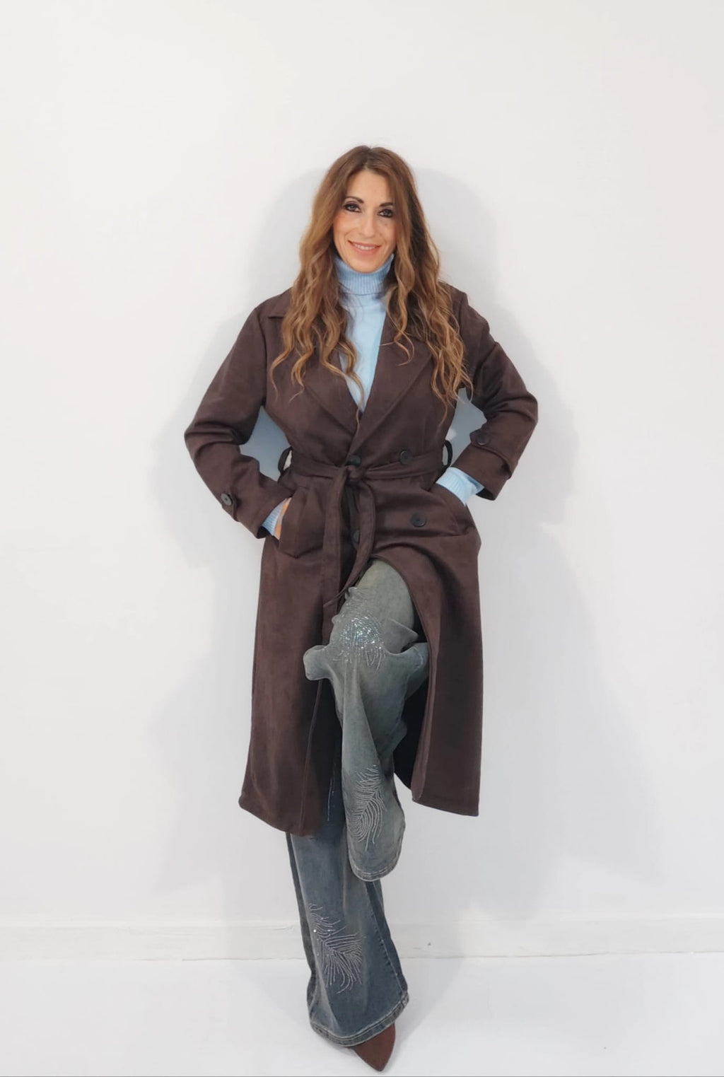 Cappotto in suede scamosciato Marrone