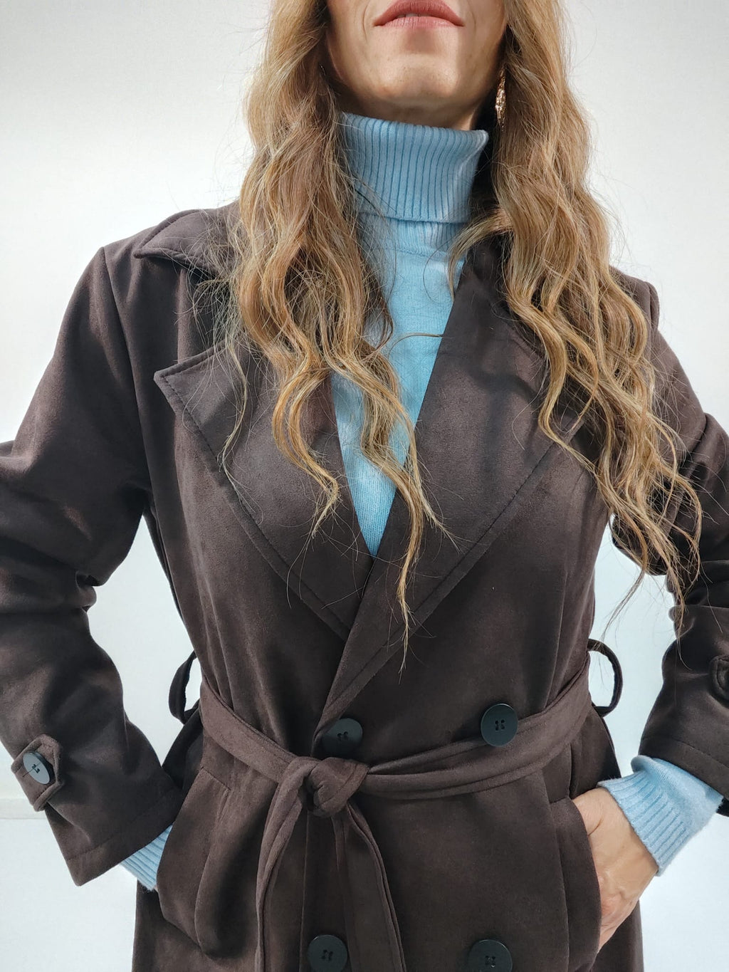 Cappotto in suede scamosciato Marrone