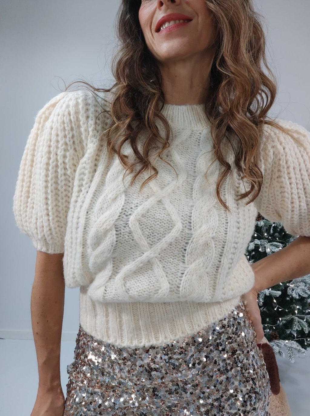 Pull panna maniche a palloncino