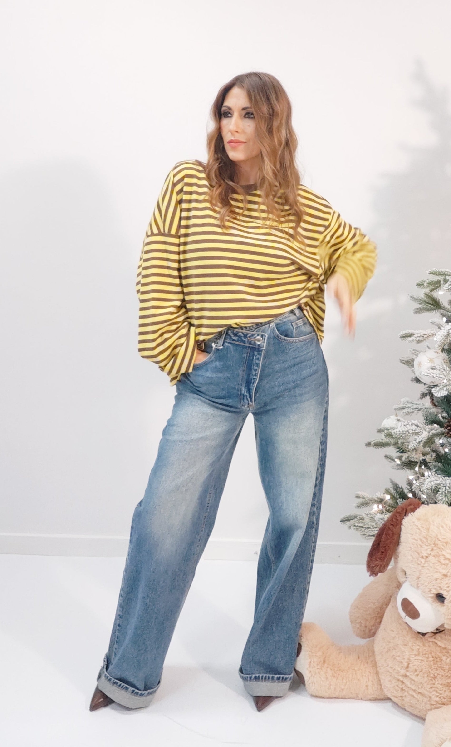 Jeans chiusura asimmetrica denim azzurro