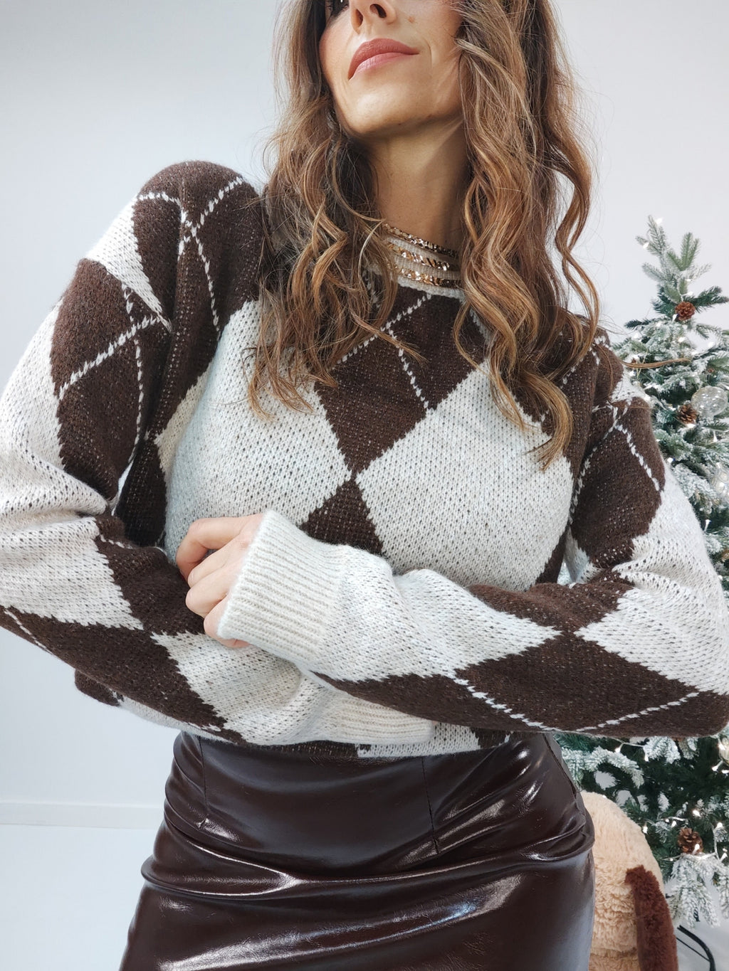 Pull Argyle Marrone e Panna