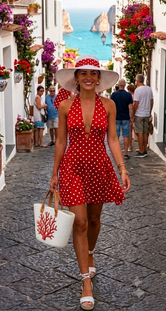 Abito Capri a pois Rosso