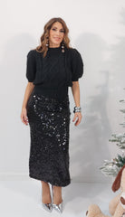 Gonna lunga paillettes nera