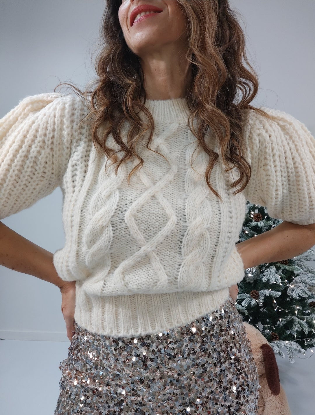 Pull panna maniche a palloncino