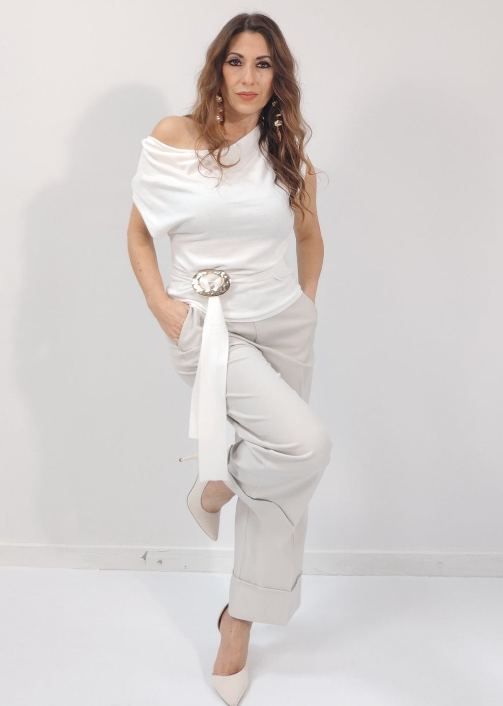 Pantalone "Capri" Beige ultralight con risvolto