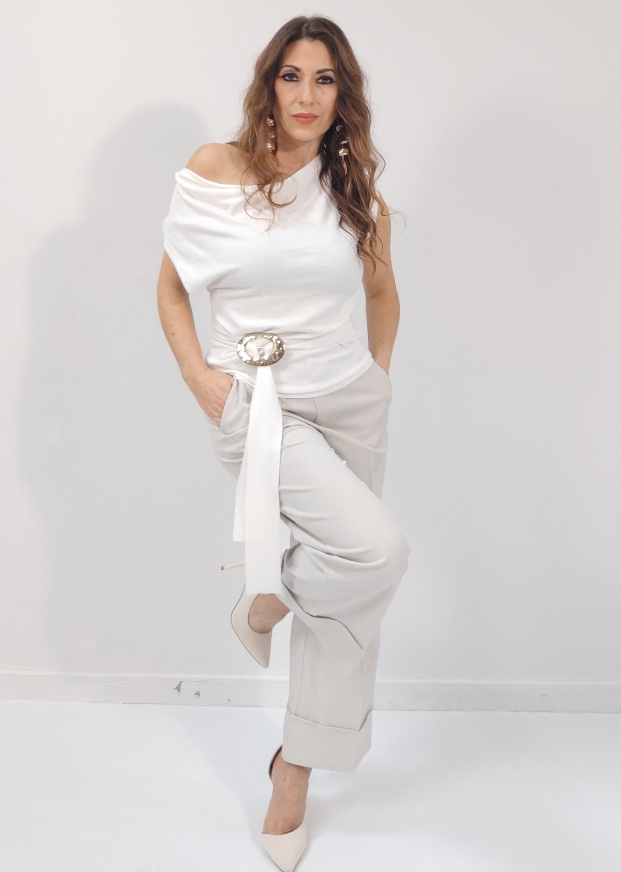 Pantalone "Capri" Beige ultralight con risvolto