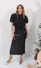 Gonna lunga paillettes nera