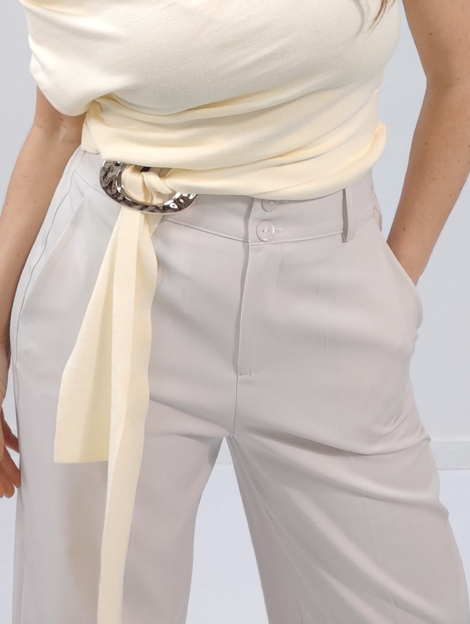 Pantalone "Capri" Beige ultralight con risvolto