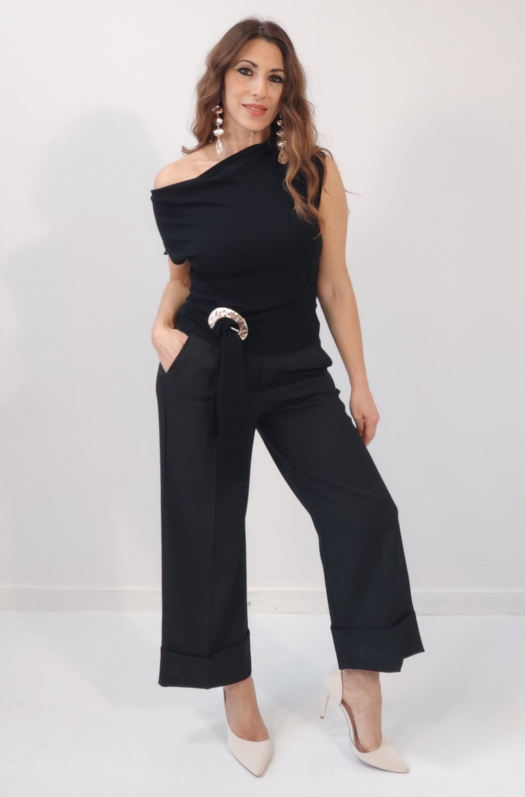 Pantalone "Capri" Nero con risvolto