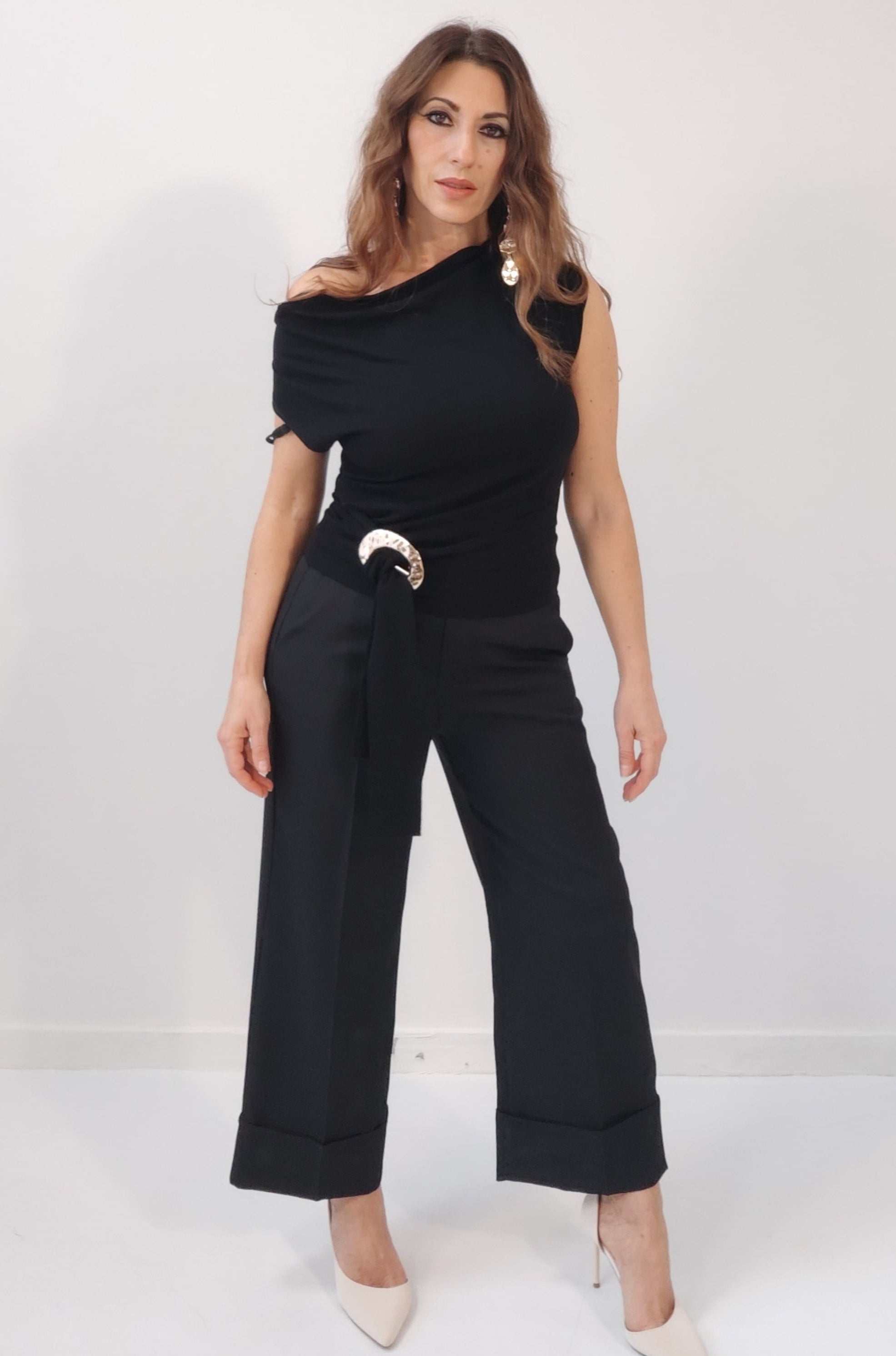 Pantalone "Capri" Nero con risvolto