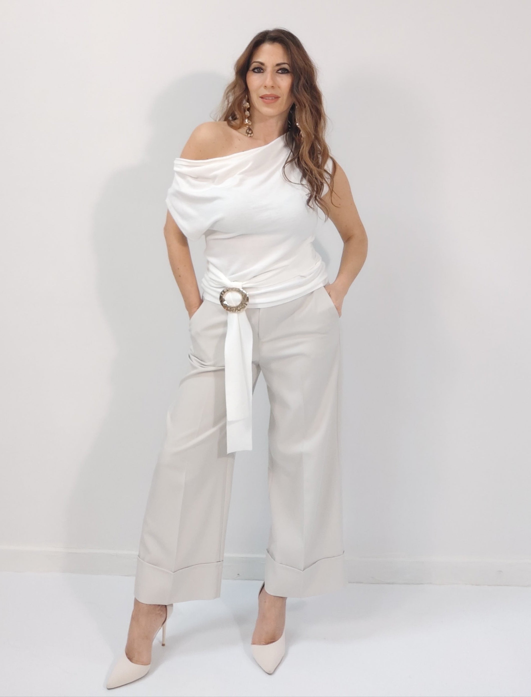 Pantalone "Capri" Beige ultralight con risvolto