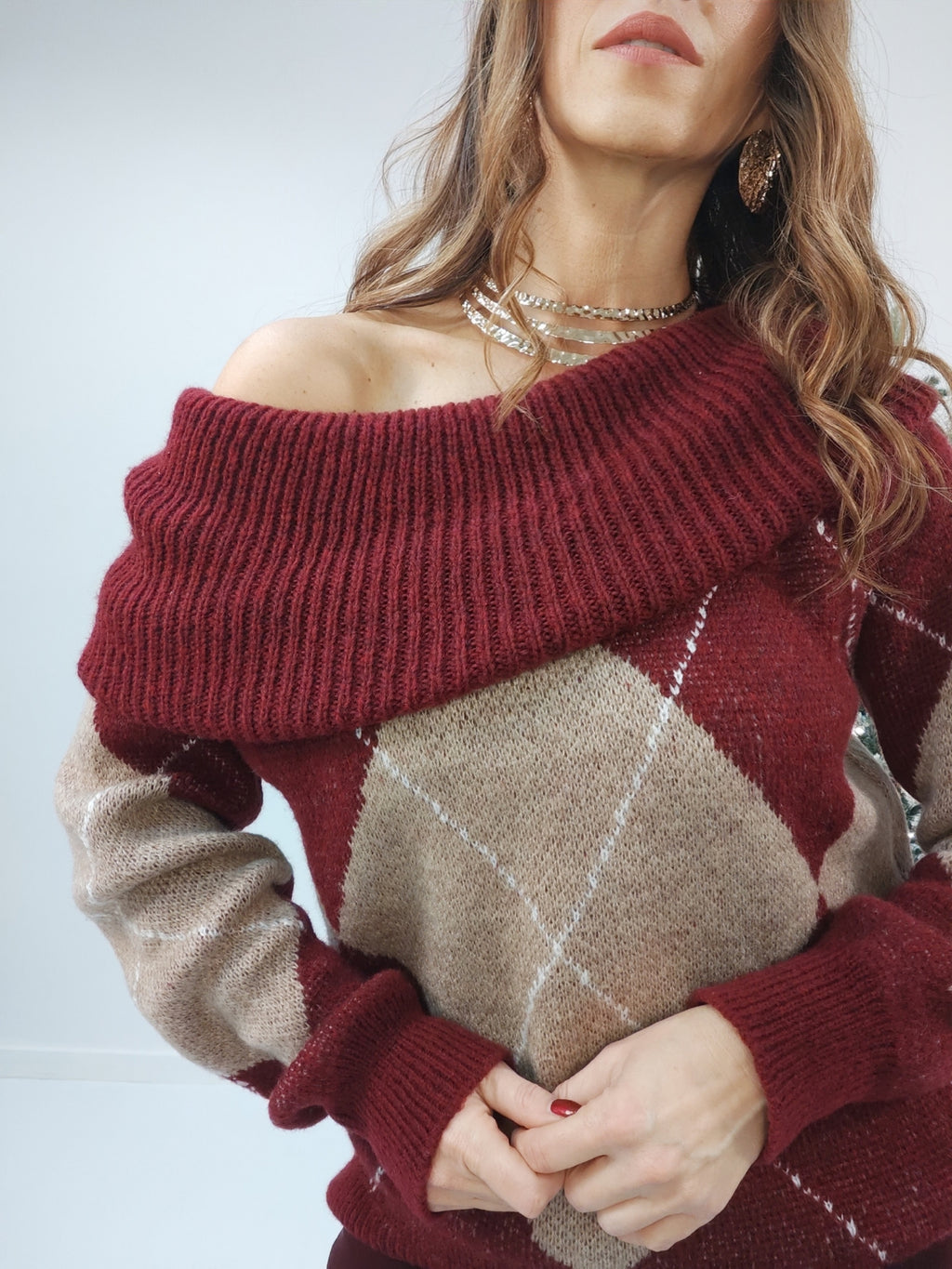 Maglione Rombo Bordeaux e Beige