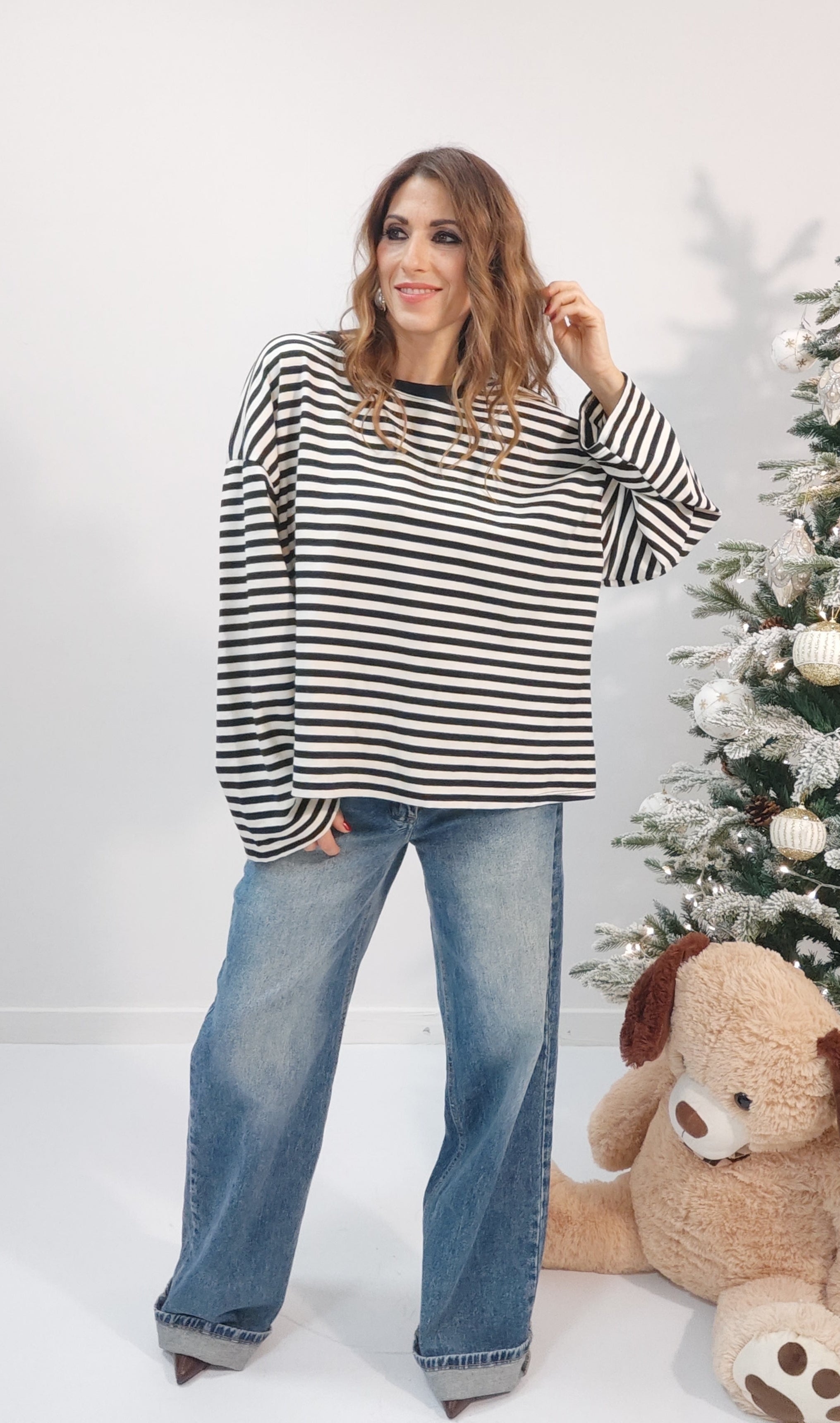 Maglia Viral a righe, fondo bianco con righe nere