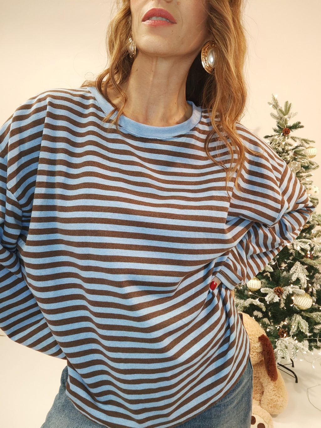 Maglia Viral a righe, fondo azzurro con righe caffè