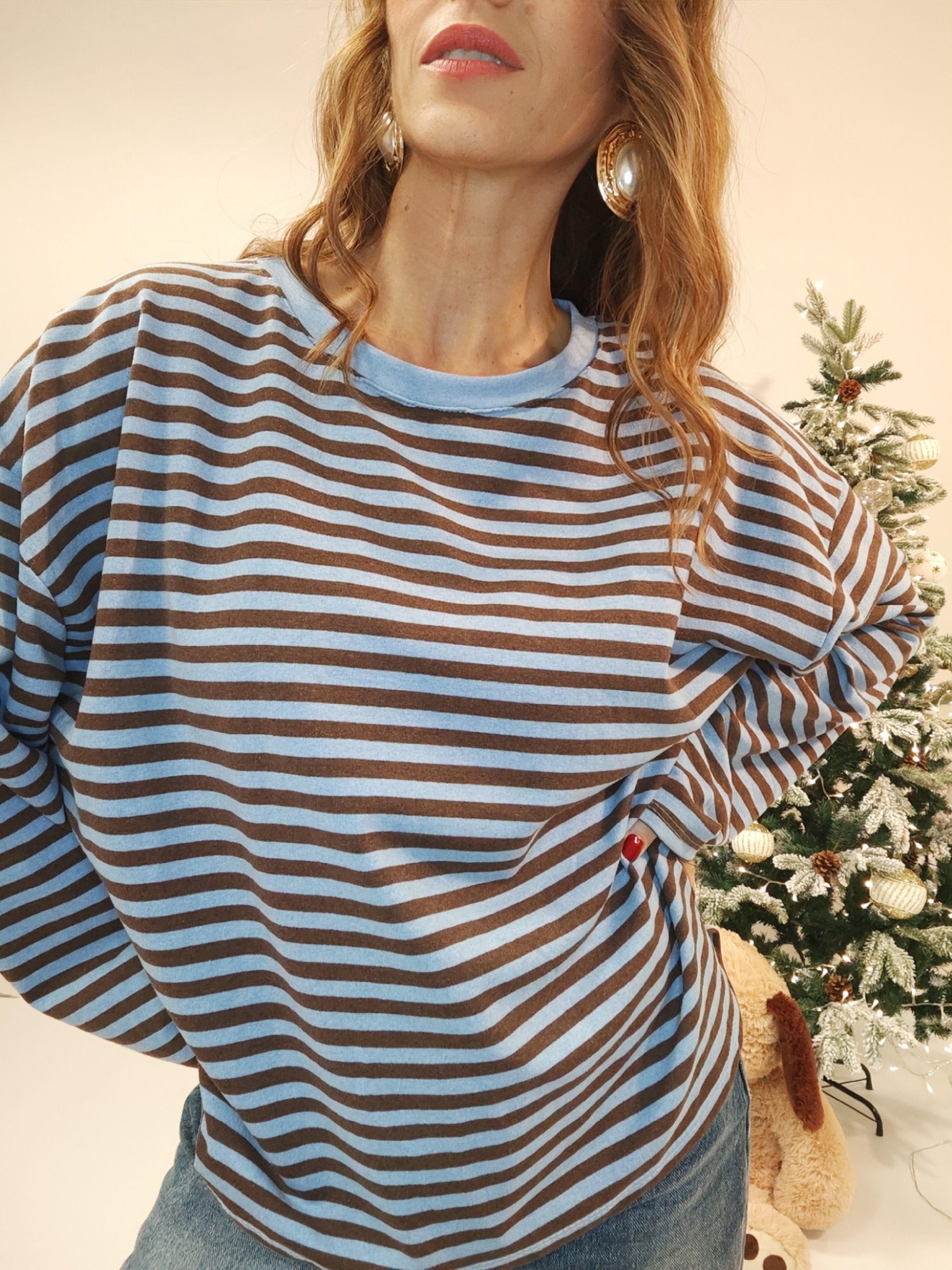Maglia Viral a righe, fondo azzurro con righe caffè