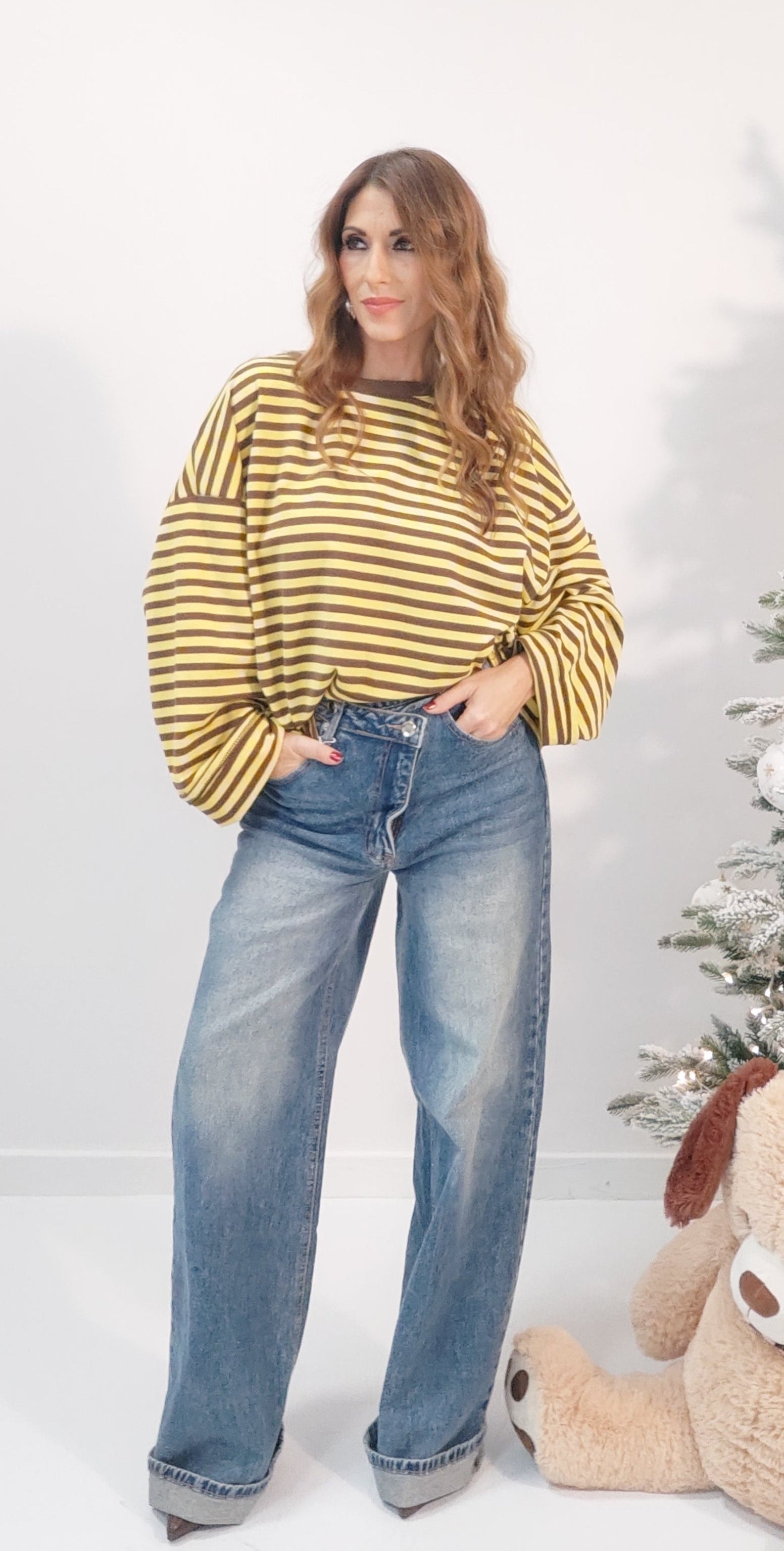 Jeans chiusura asimmetrica denim azzurro