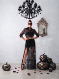 Camicia elegante in pizzo nero trasparente
