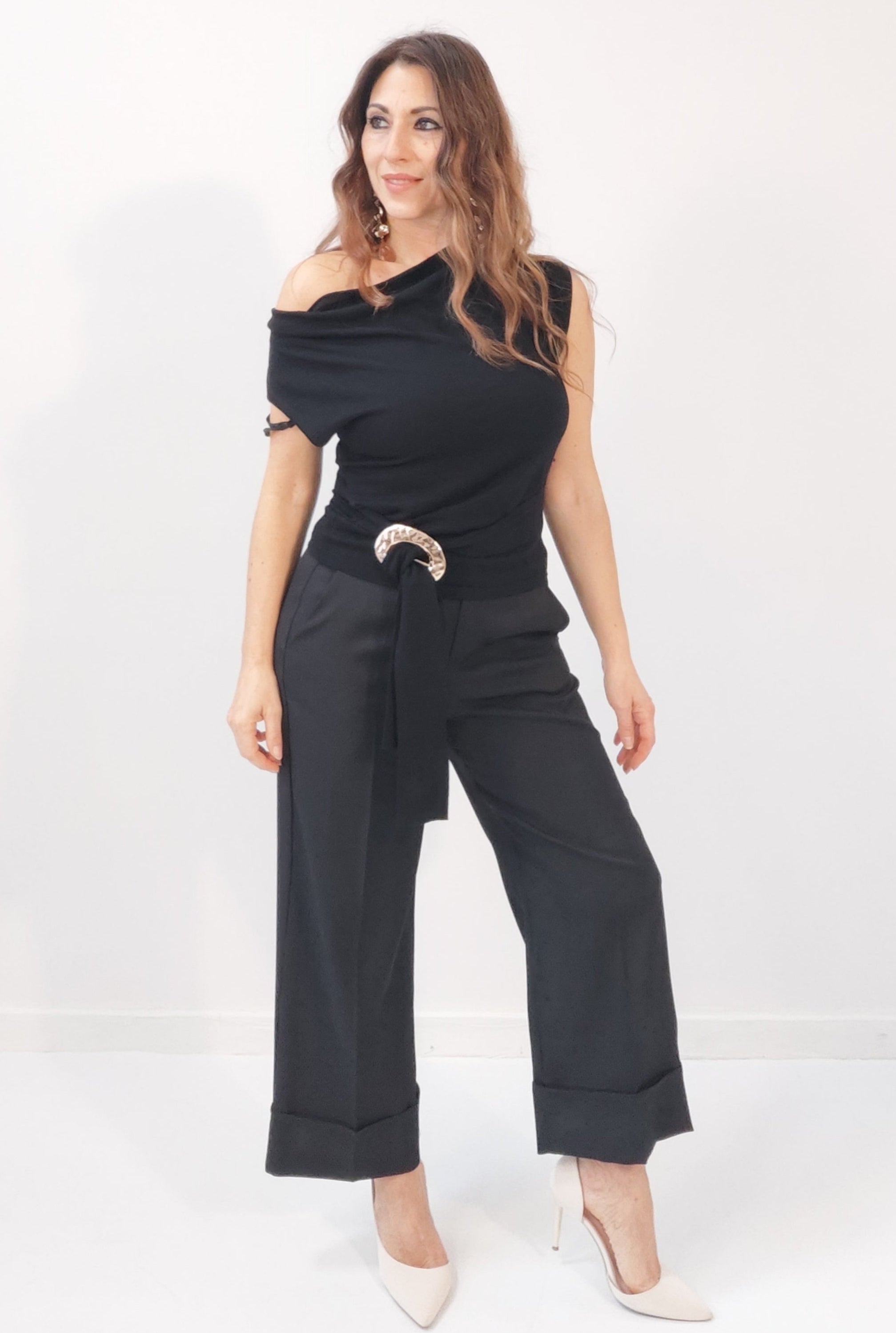 Pantalone "Capri" Nero con risvolto