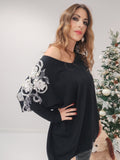 Pull Maxi, nero con perle e strass