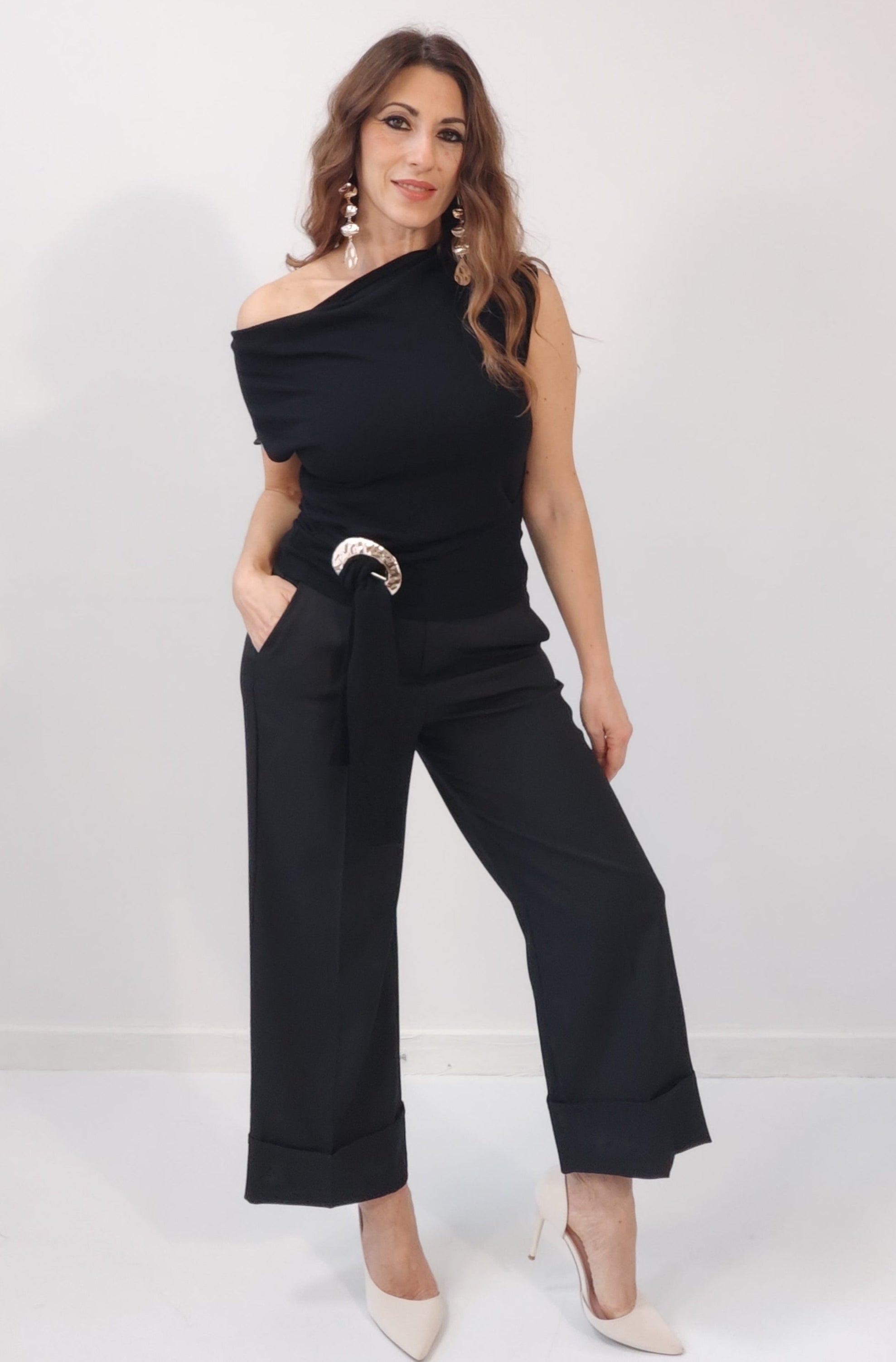 Pantalone "Capri" Nero con risvolto